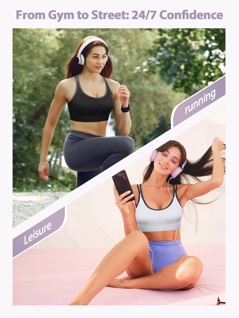 VEQKING 3 Pack Sports Bras for Women Medium Support Yoga Bra Strappy Cross Back Workout Tops with Removable Pads - Image 4